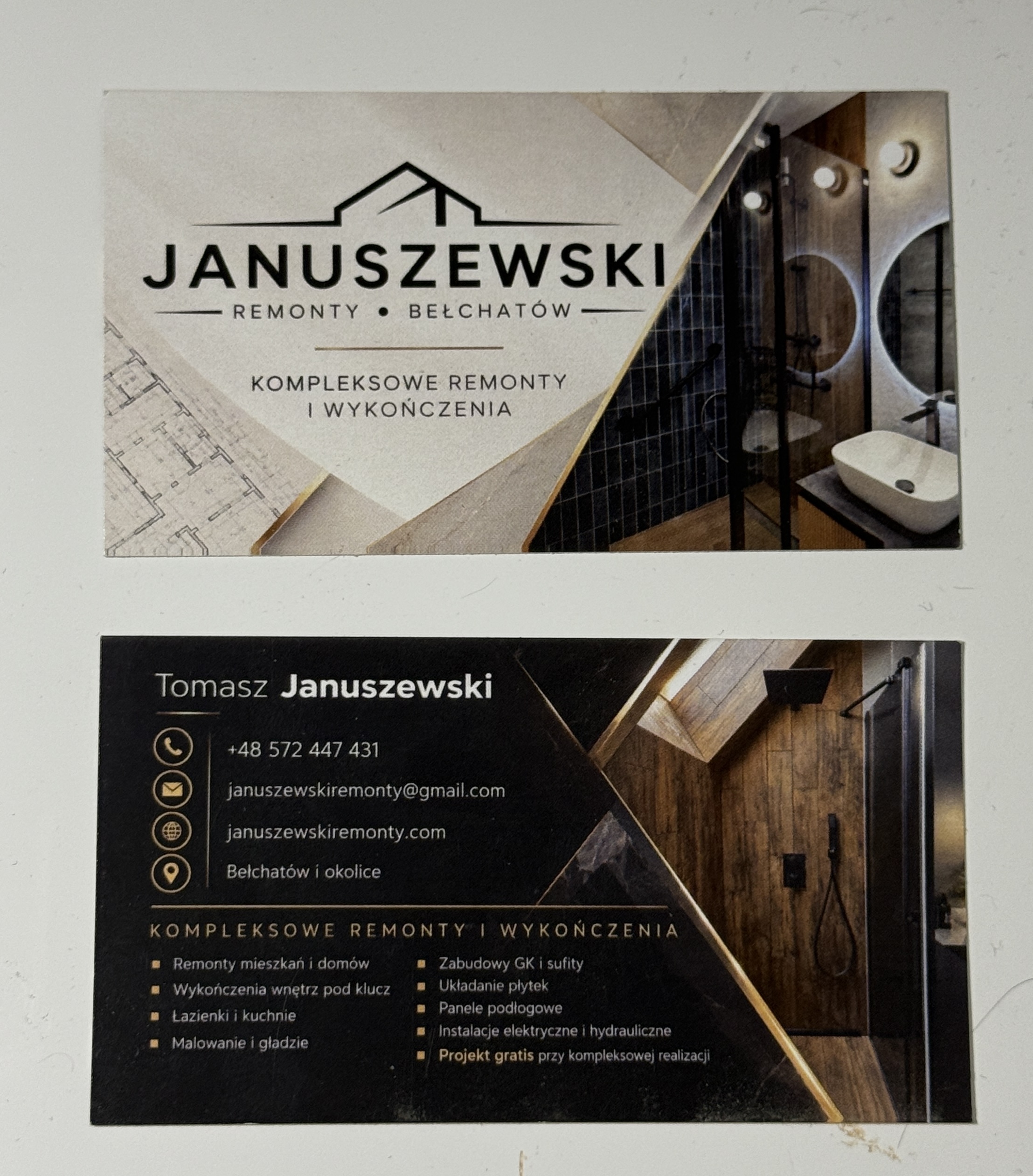Wizytówki Januszewski Remonty — projekt i realizacja Dybalski Studio