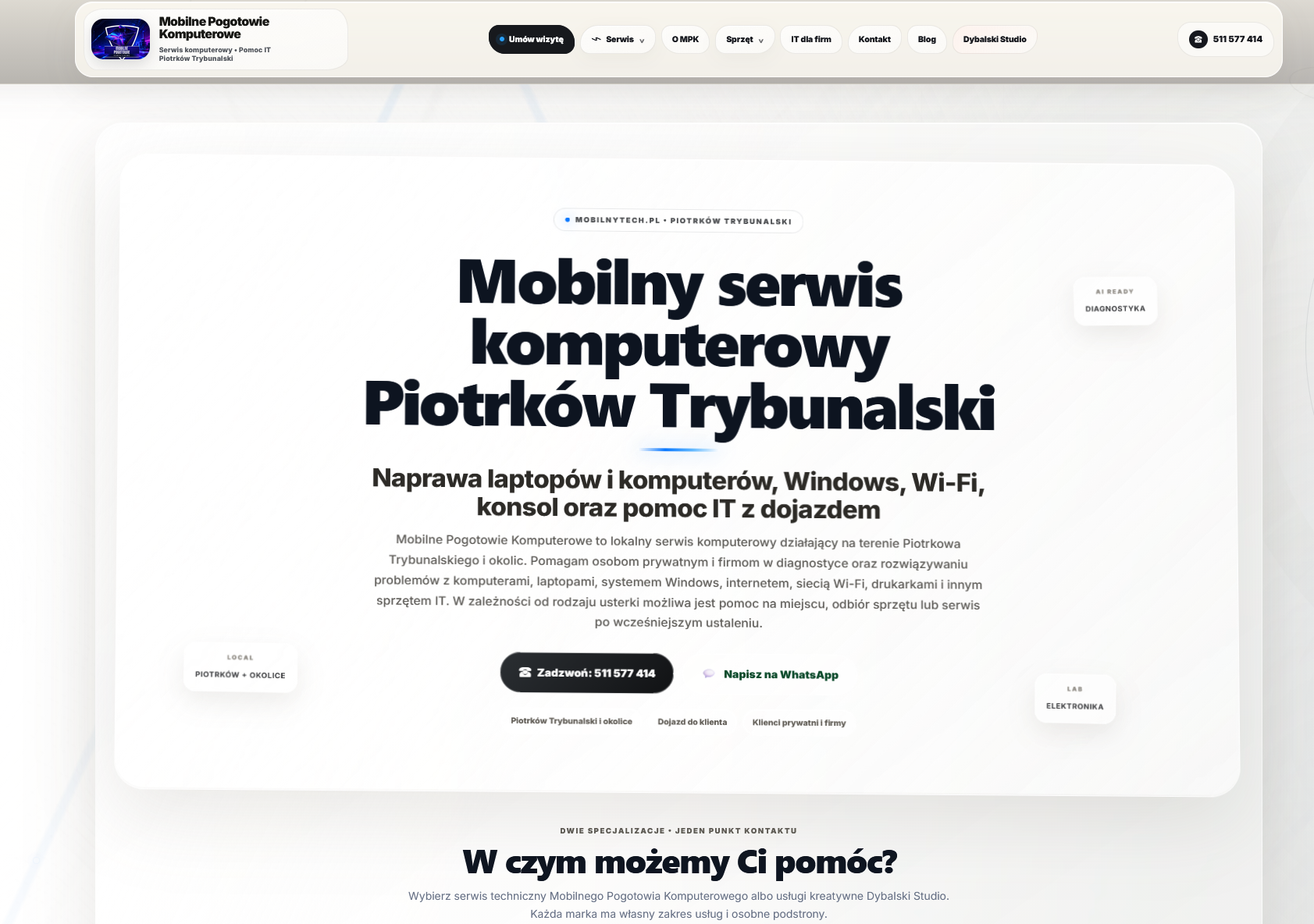 Realizacja strony internetowej Mobilne Pogotowie Komputerowe — Dybalski Studio