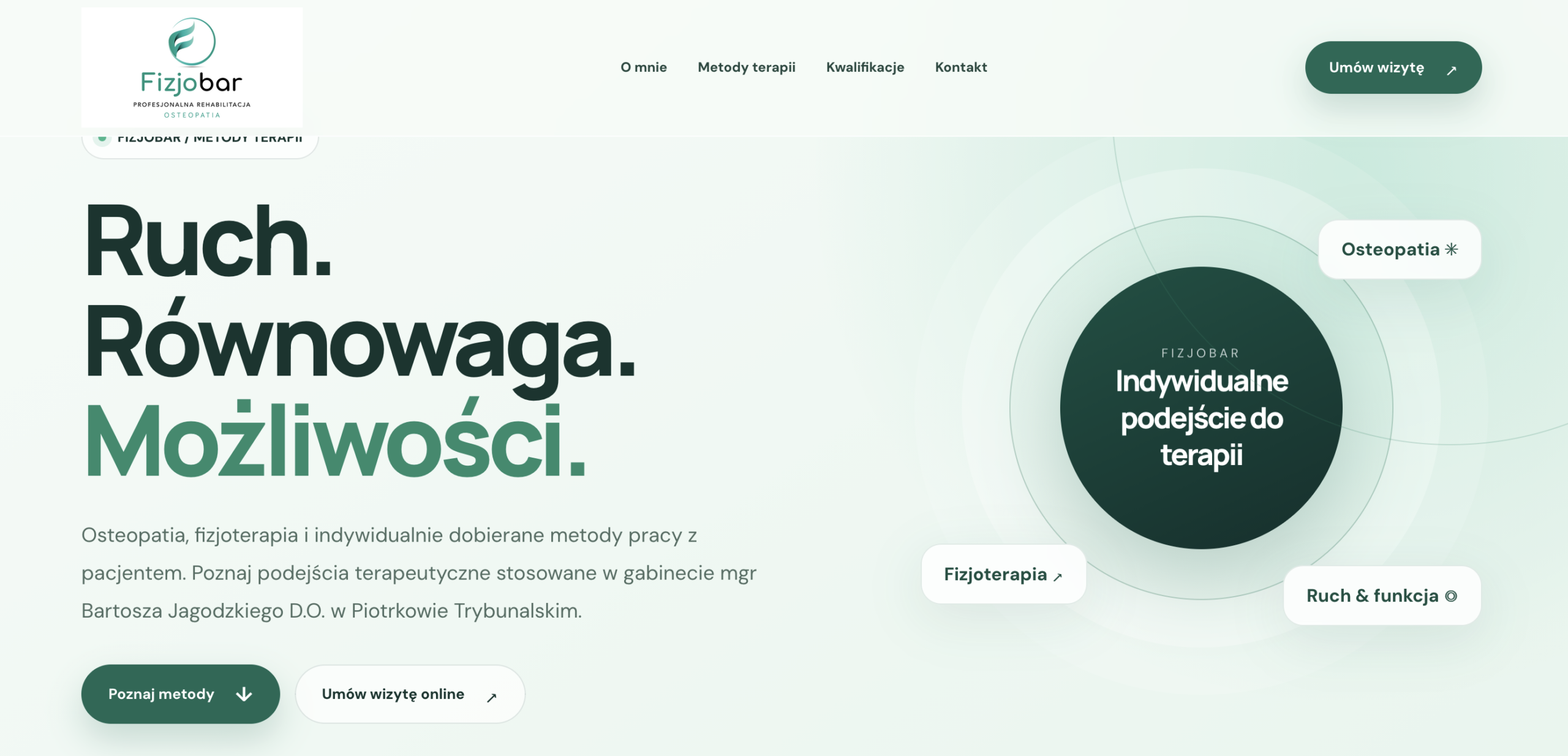 Projekt strony internetowej Fizjobar — realizacja Dybalski Studio